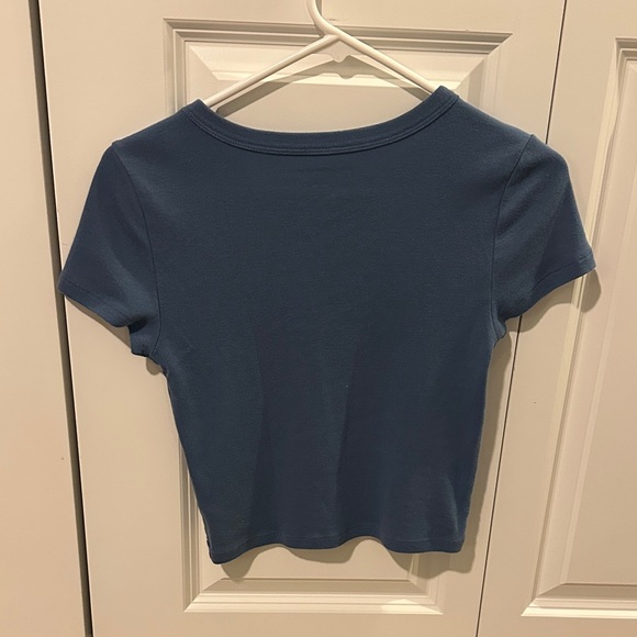 Blue American Eagle Crop Top with Ladybug Patch - Picture 2 of 2